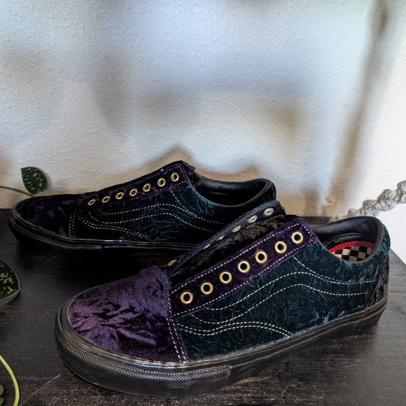Purple, Green And Black Velvet Vans - Picture 3 of 5